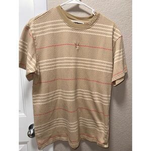 Men's Playboy by Pacsun T-Shirt, Tan & Red Striped, Size M